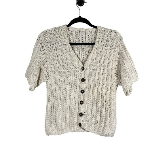 Lastwinds Trading Company Sweaters - Retro Knit Sweater Beige M Neutral Coastal Preppy Resort Layering Woven Chic 80s